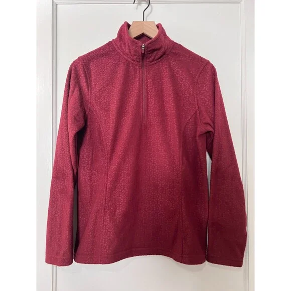 Lands' End Women's Fleece Pullover Top Burgundy Floral 1/4 Zip Polyester Size S - Picture 1 of 9